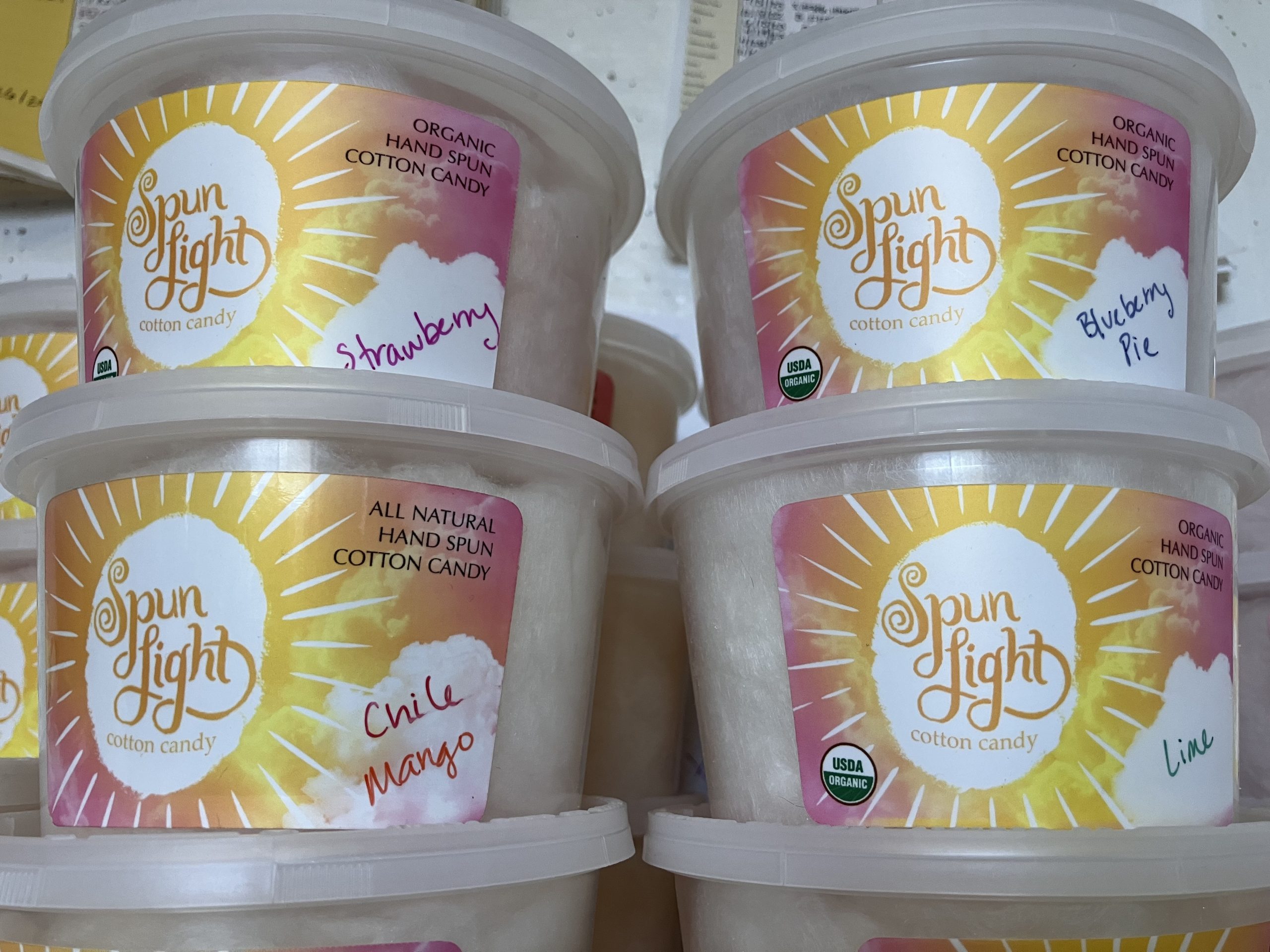organic cotton candy in tubs